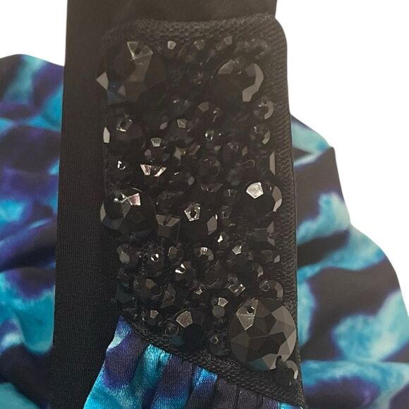 City Triangles Beaded One Shoulder Ruched Cocktail Dress Blue Animal Print S - Picture 8 of 12